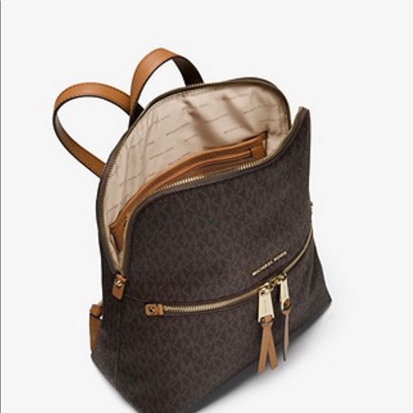 MICHAEL KORS Rhea Medium Slim Logo Backpack -Brown - Picture 2 of 12